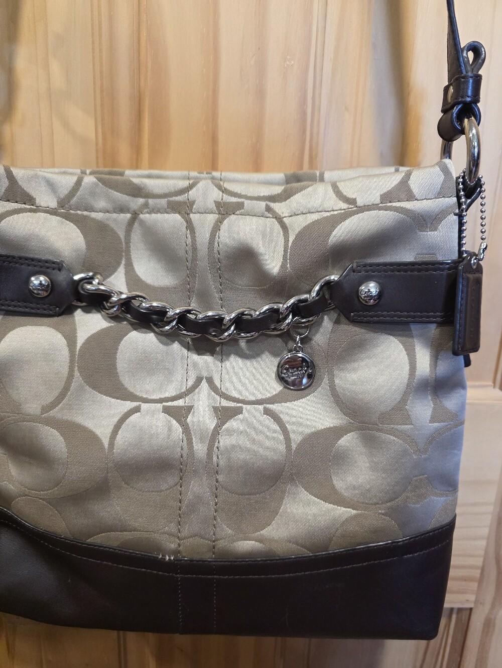 Coach Tan/Khaki Signature Chain Shoulder Bag